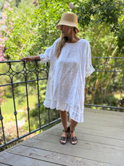 Emily Linen Gold Trim Dress