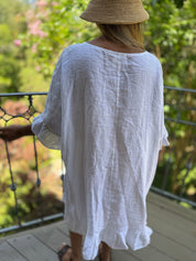 Emily Linen Gold Trim Dress