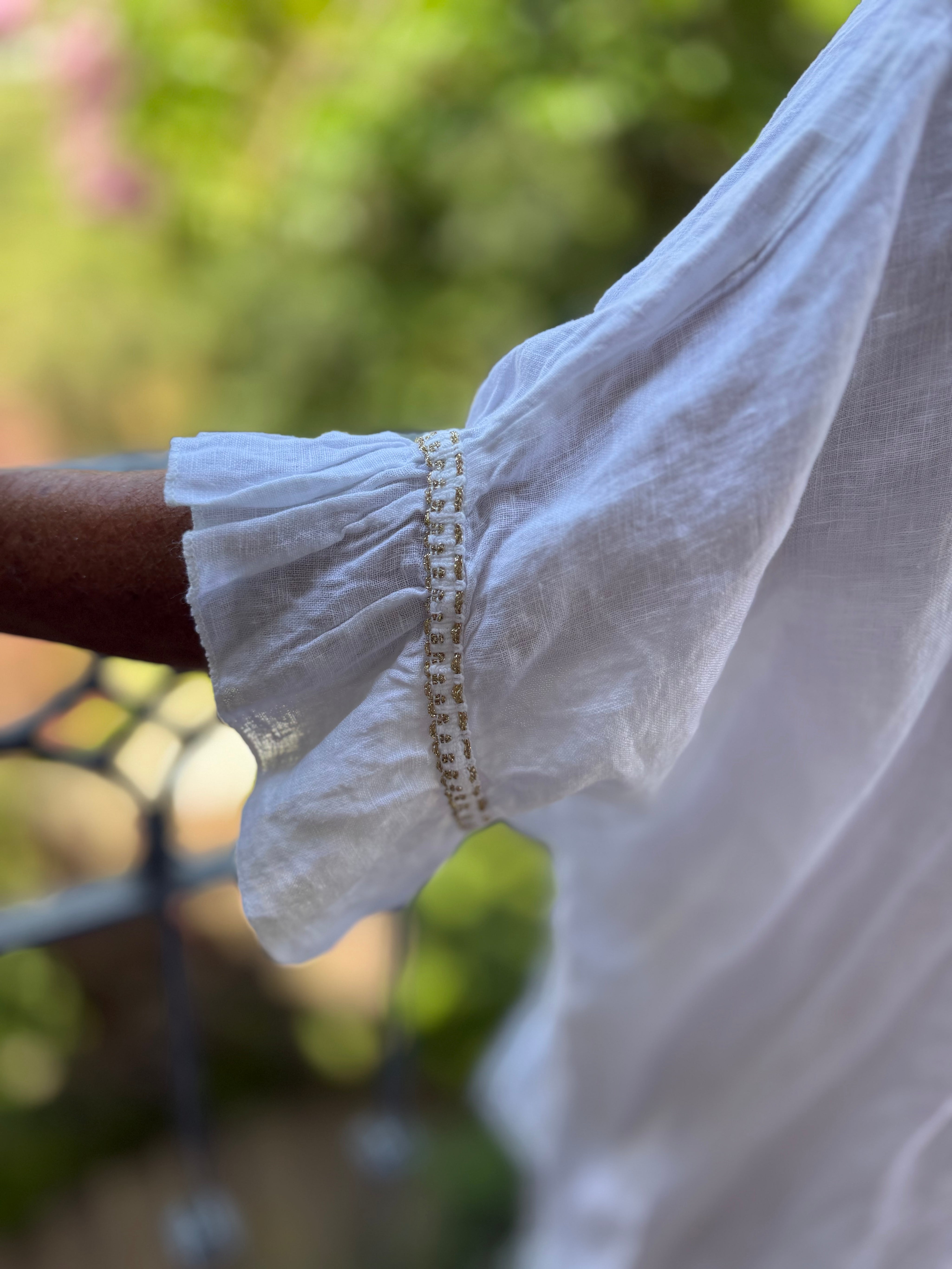 Emily Linen Gold Trim Dress