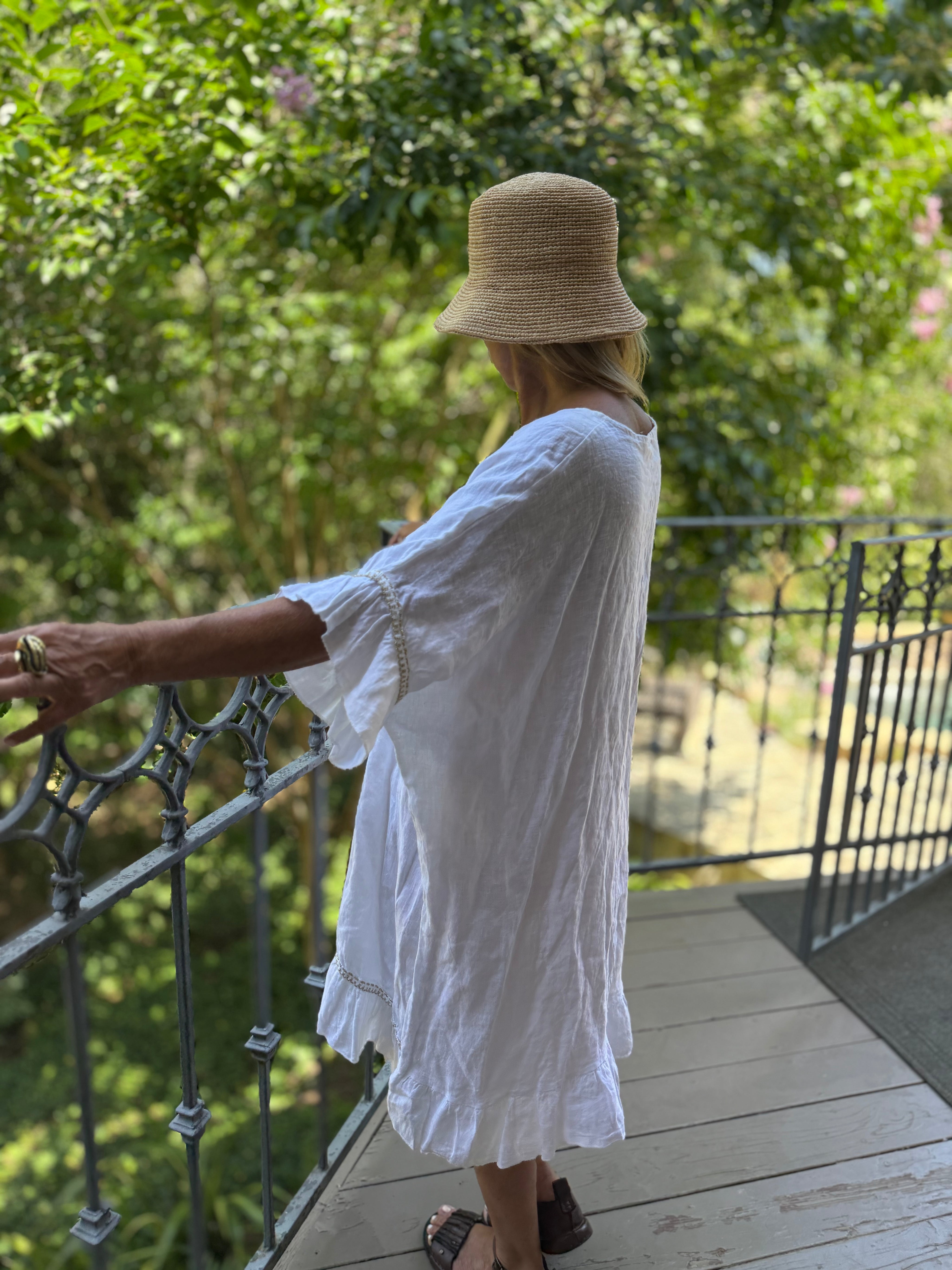 Emily Linen Gold Trim Dress