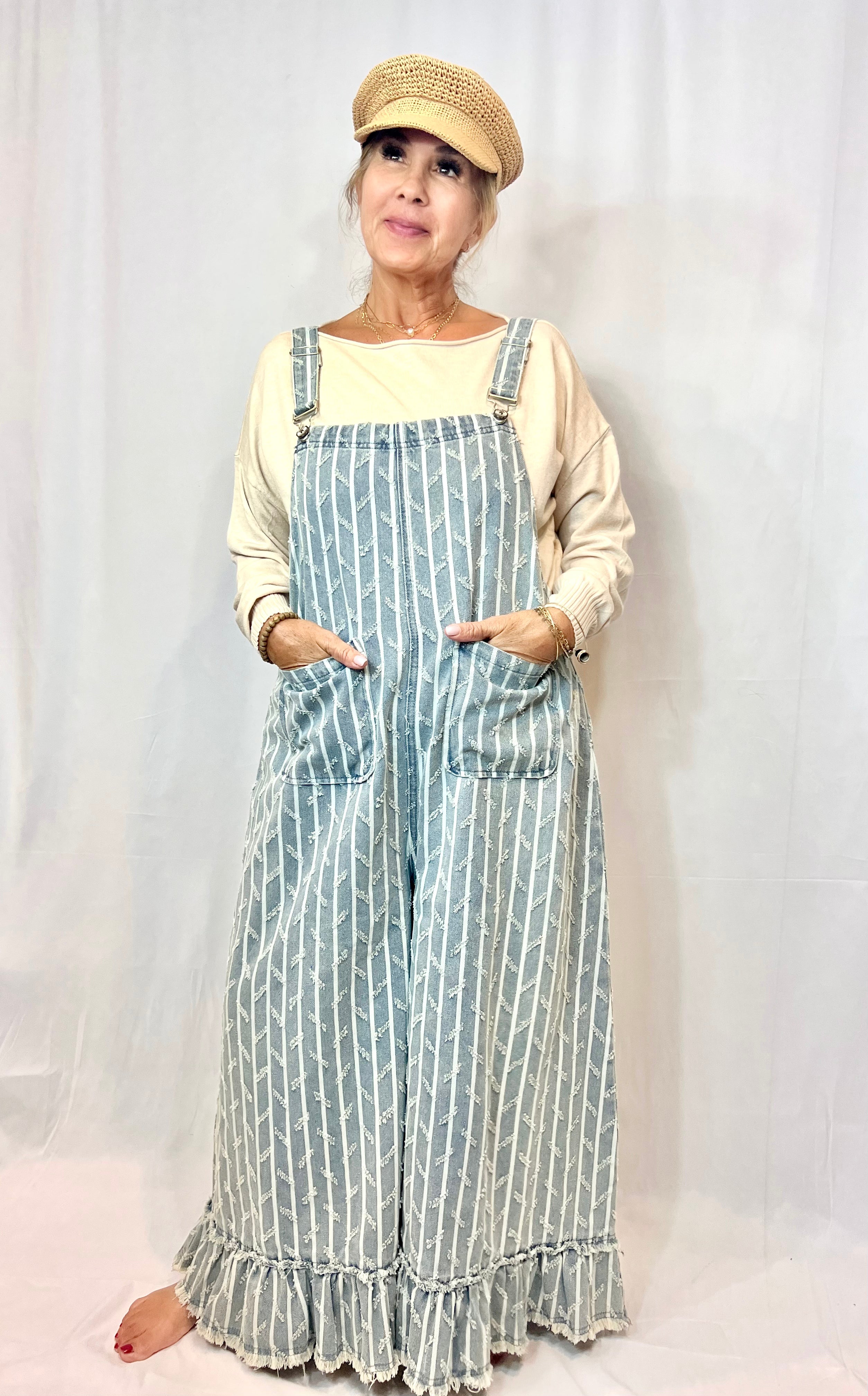 Maggie Striped Denim Overalls