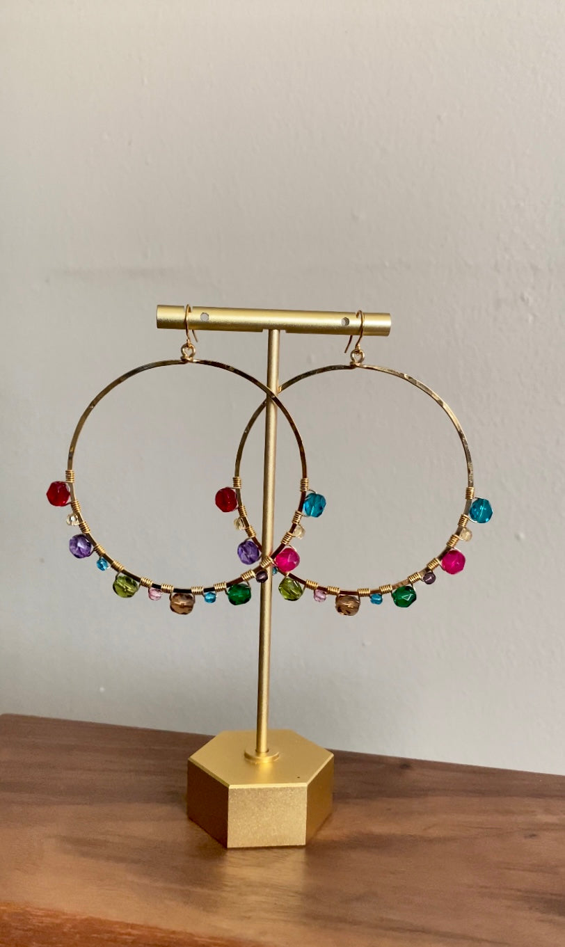 Golden Age hammered hoop beaded earrings