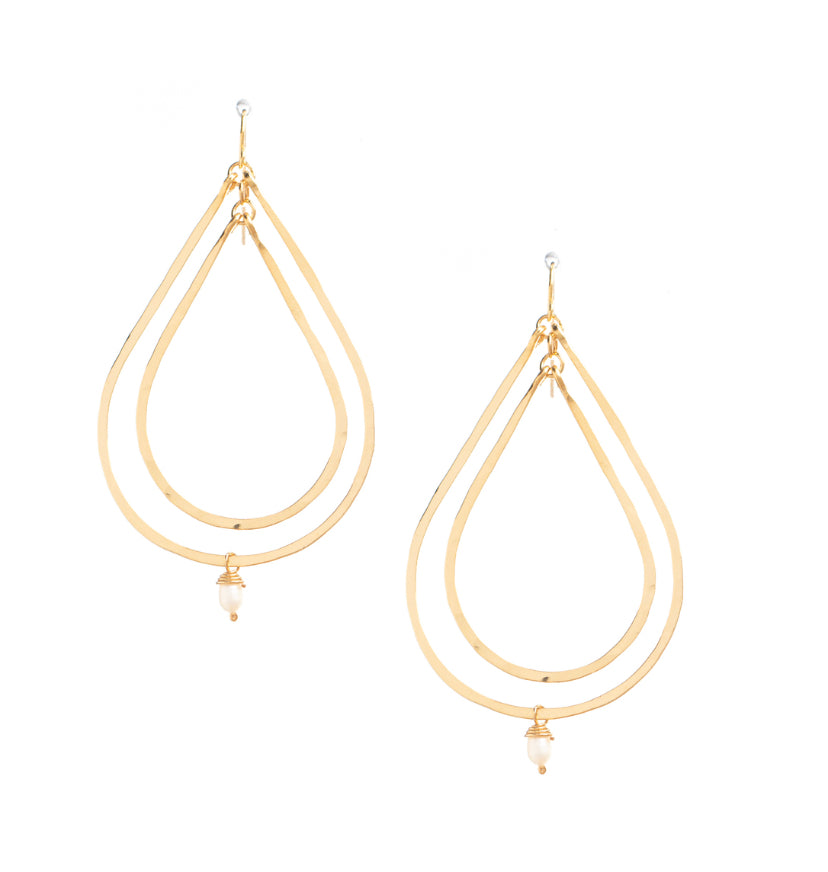 Hammered Boho, Geometric Minimalist Double Tear Drop Gold Earrings