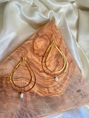 Hammered Boho, Geometric Minimalist Double Tear Drop Gold Earrings